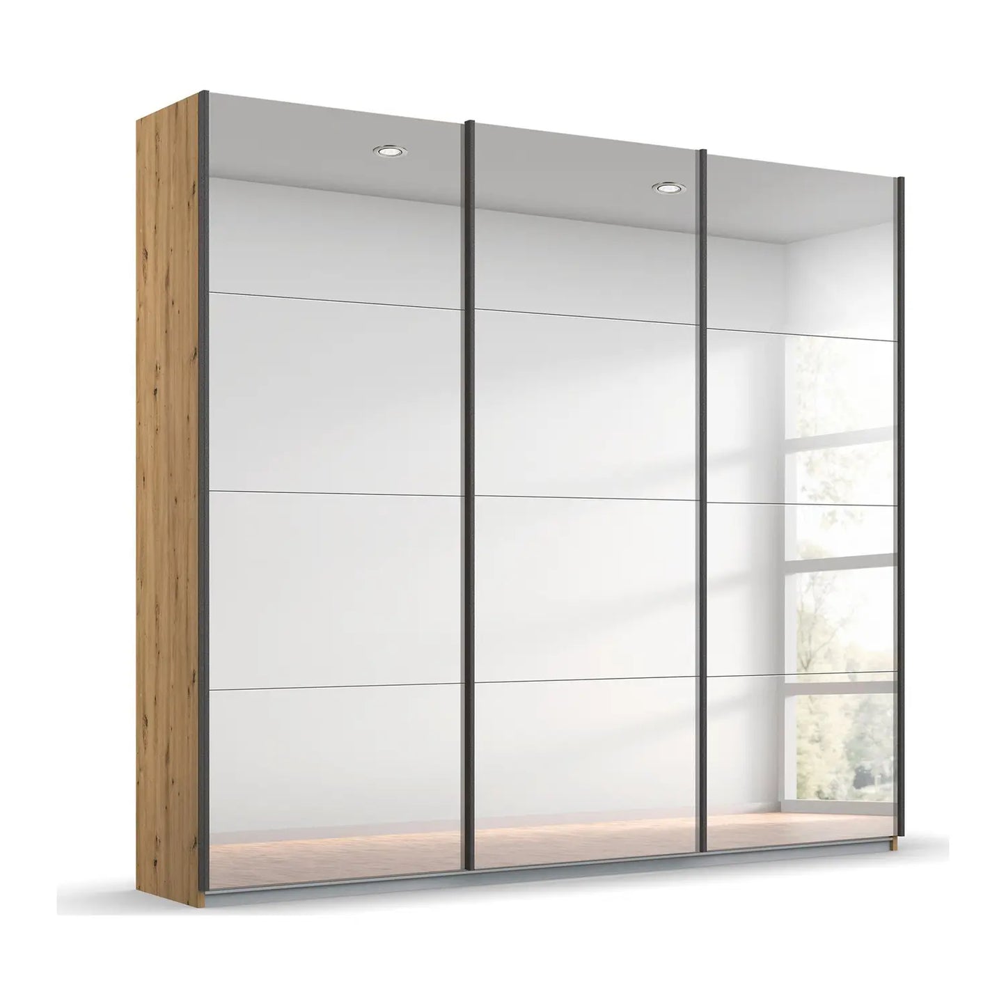 Rauch Prism Artisan Oak 3 Door Full Mirror Sliding Wardrobe - 203cm