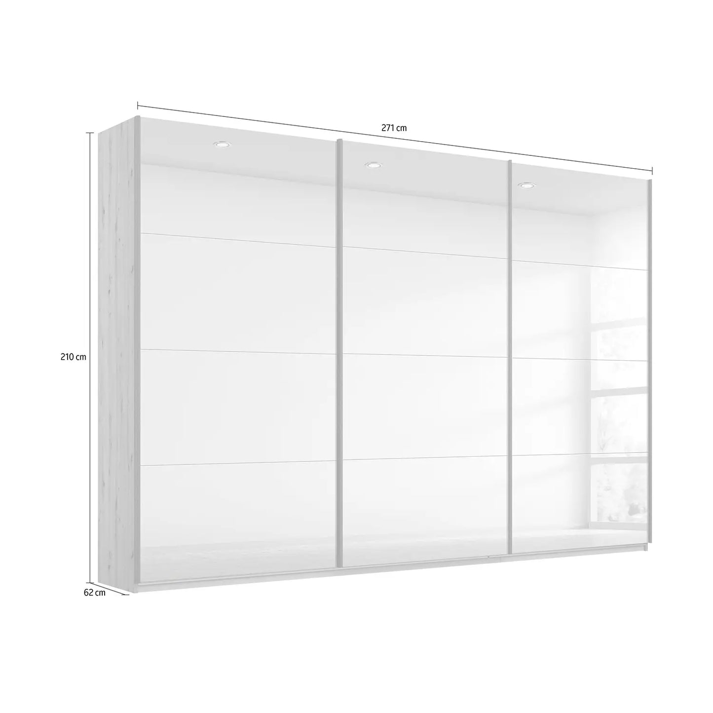Rauch Prism Silk Grey 3 Door Full Mirror Sliding Wardrobe - 271cm - Dimensions