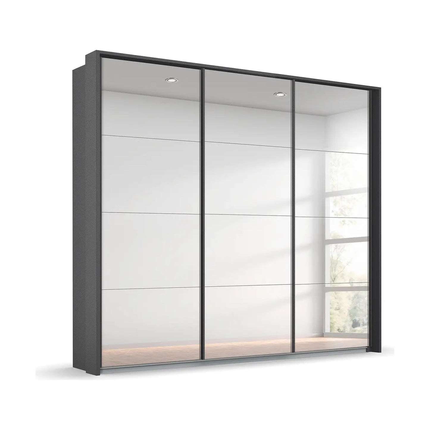 Rauch Prism Graphite 3 Door Full Mirror Sliding Wardrobe - 203cm - Passepartout Frame 