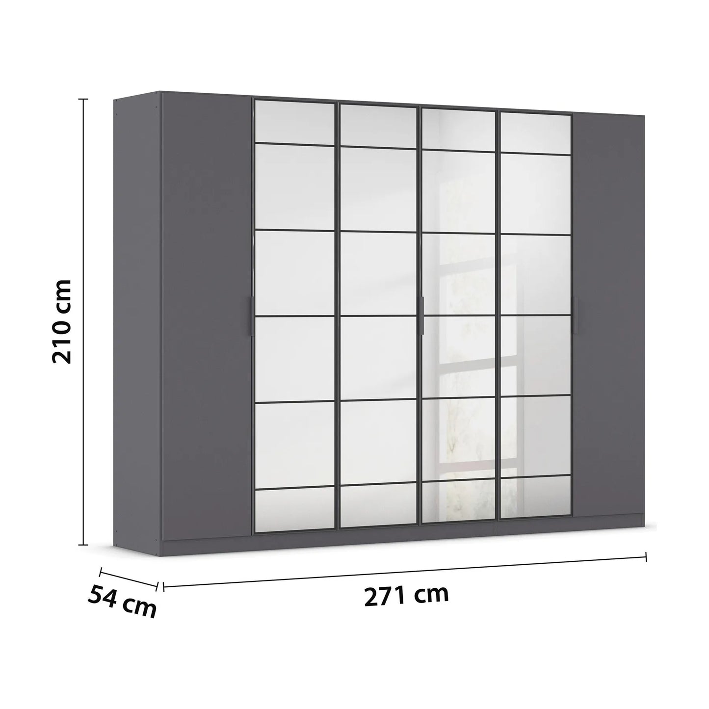 Rauch Prism Metallic Grey 3 Door Full Mirror Sliding Wardrobe - 271cm - Dimensions
