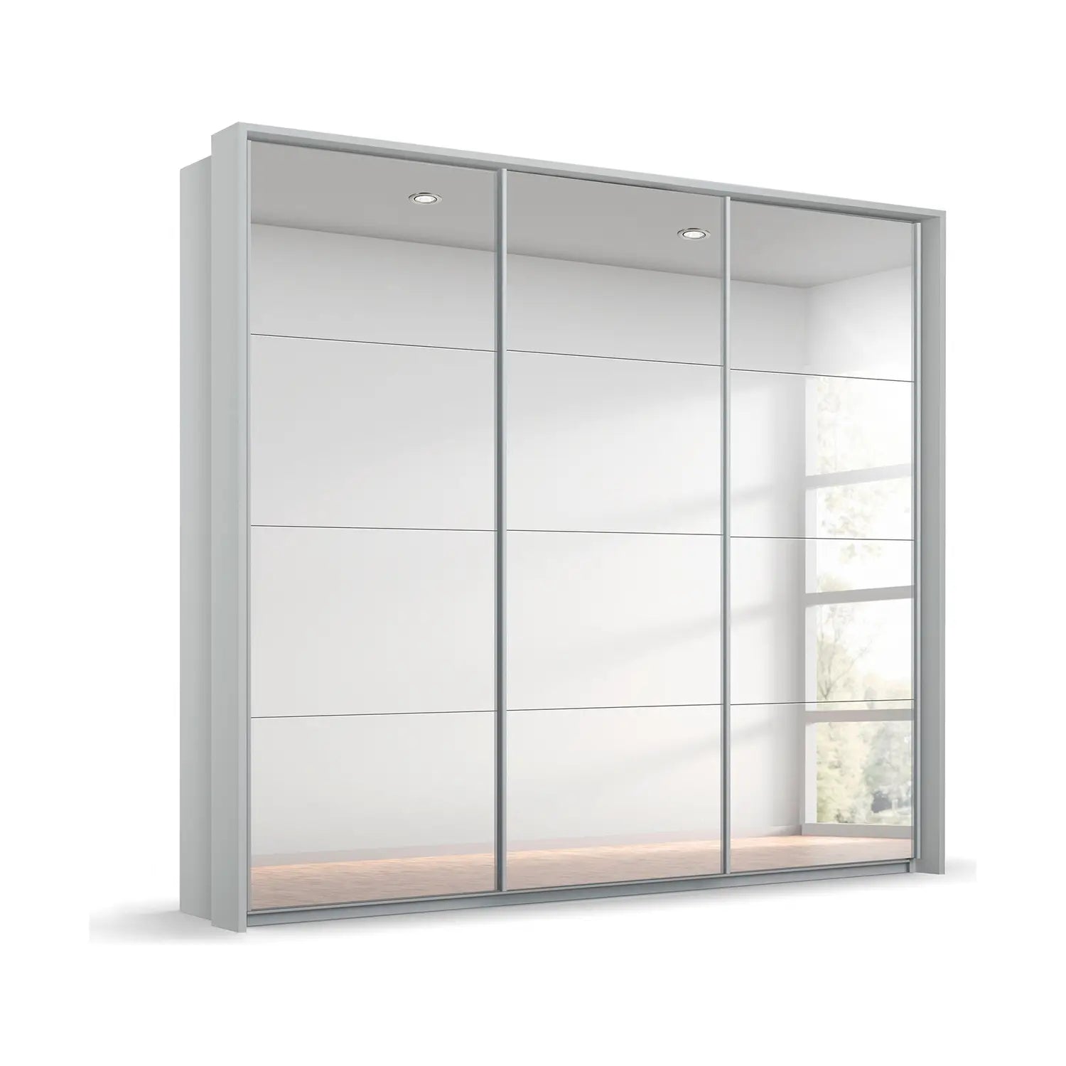 Rauch Prism Silk Grey 3 Door Full Mirror Sliding Wardrobe - 203cm - Passepartout Frame 