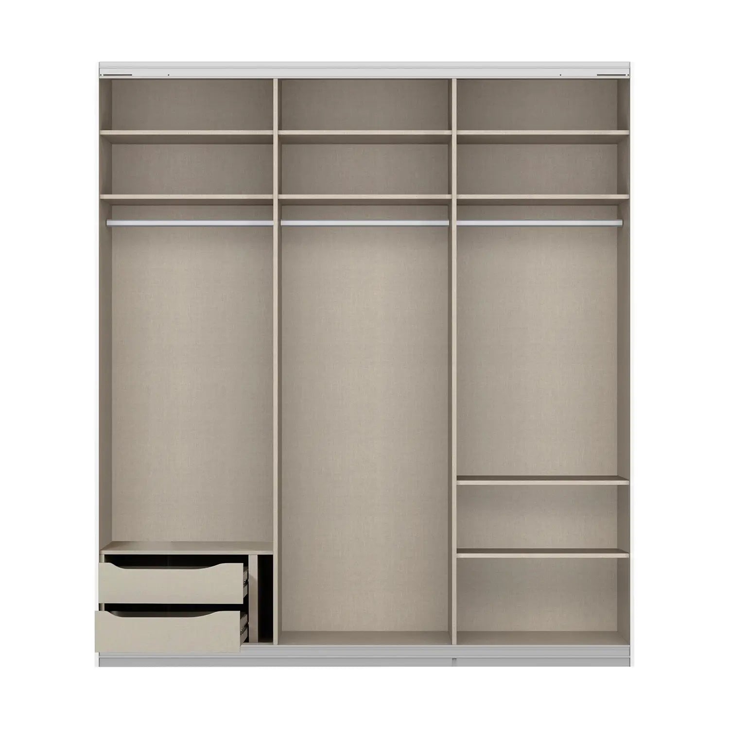 Rauch Prism Silk Grey 3 Door Full Mirror Sliding Wardrobe - 203cm - Interior view