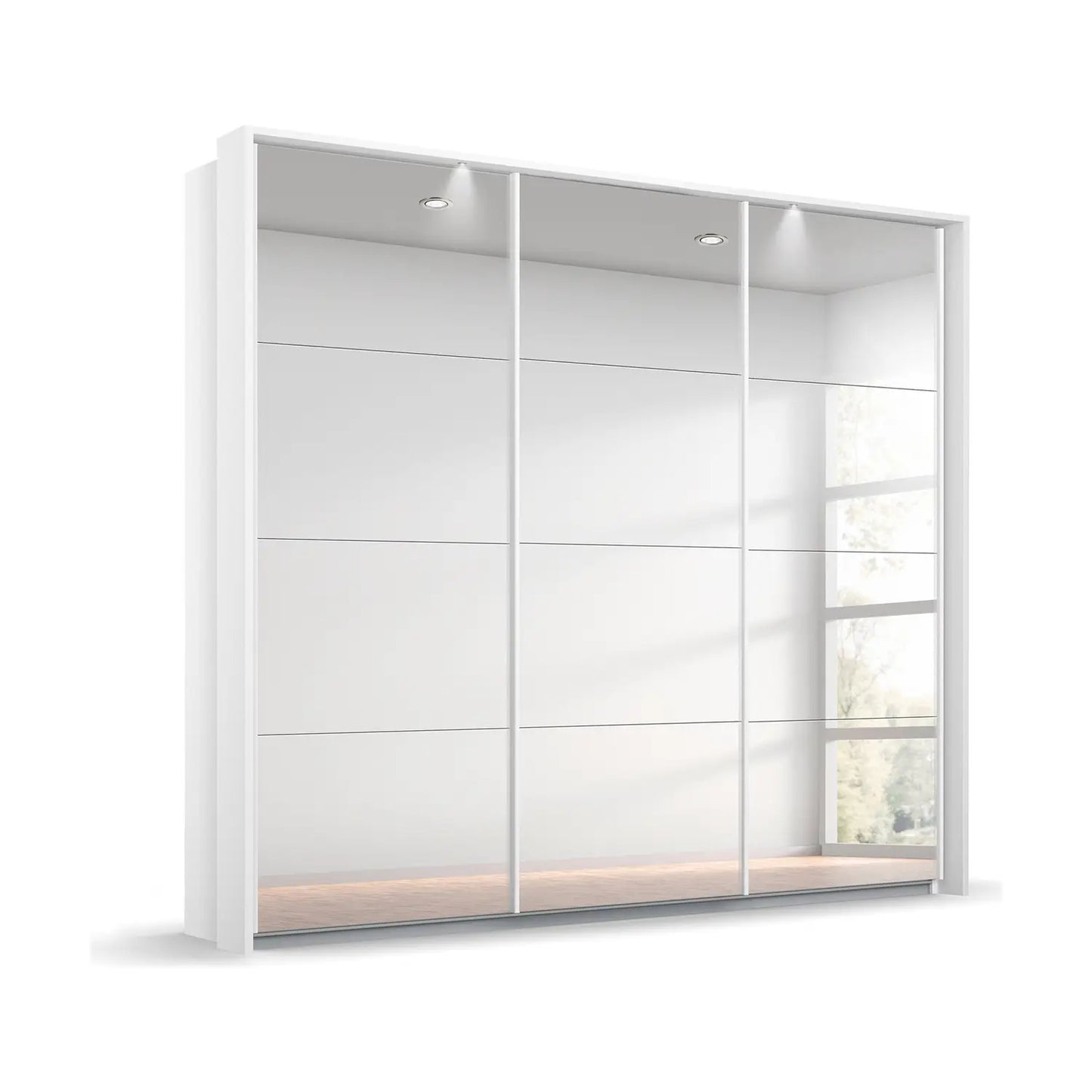 Rauch Prism White 3 Door Full Mirror Sliding Wardrobe - 203cm - Passepartout Frame with Light