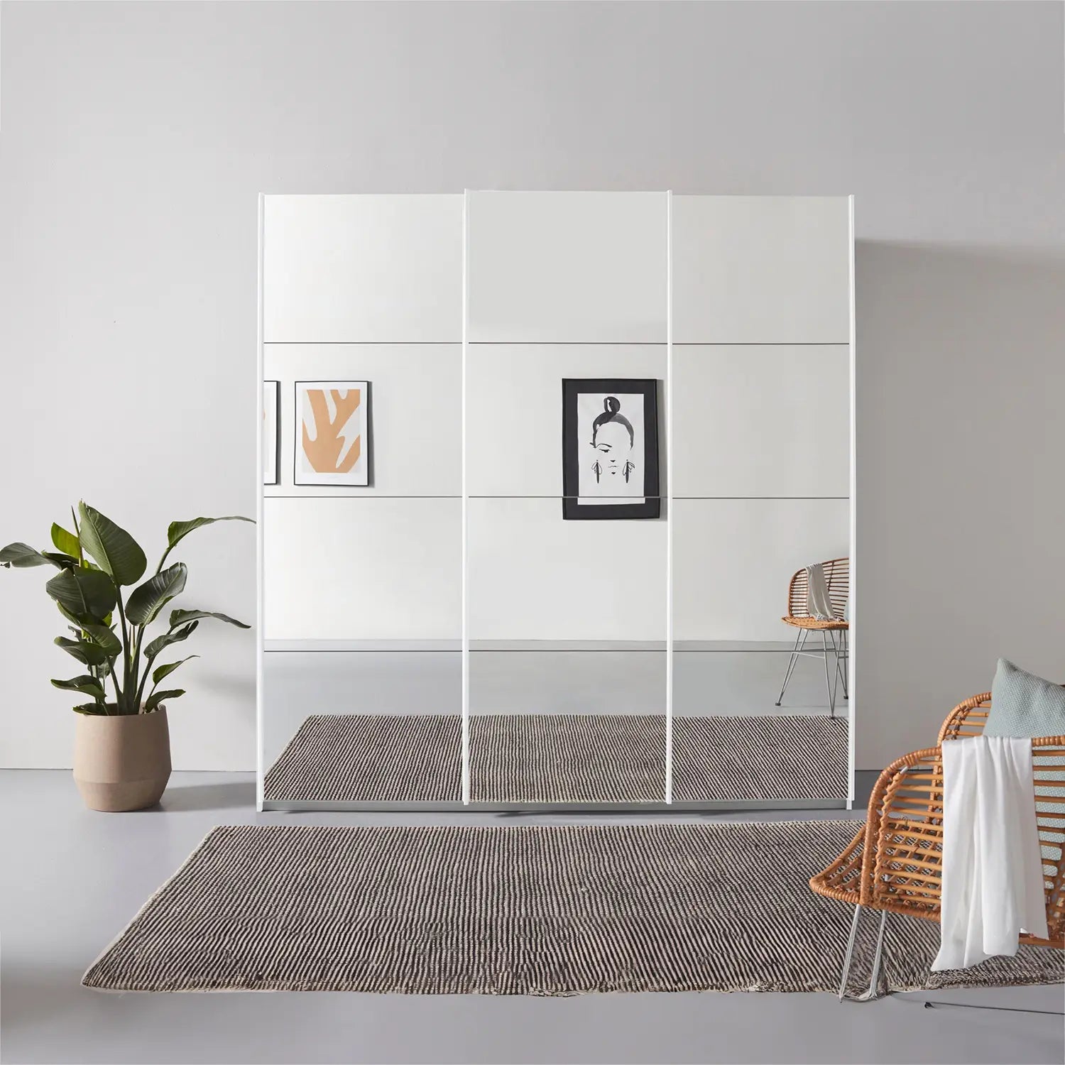 Rauch Prism White 3 Door Full Mirror Sliding Wardrobe - 203cm - Lifestyle image