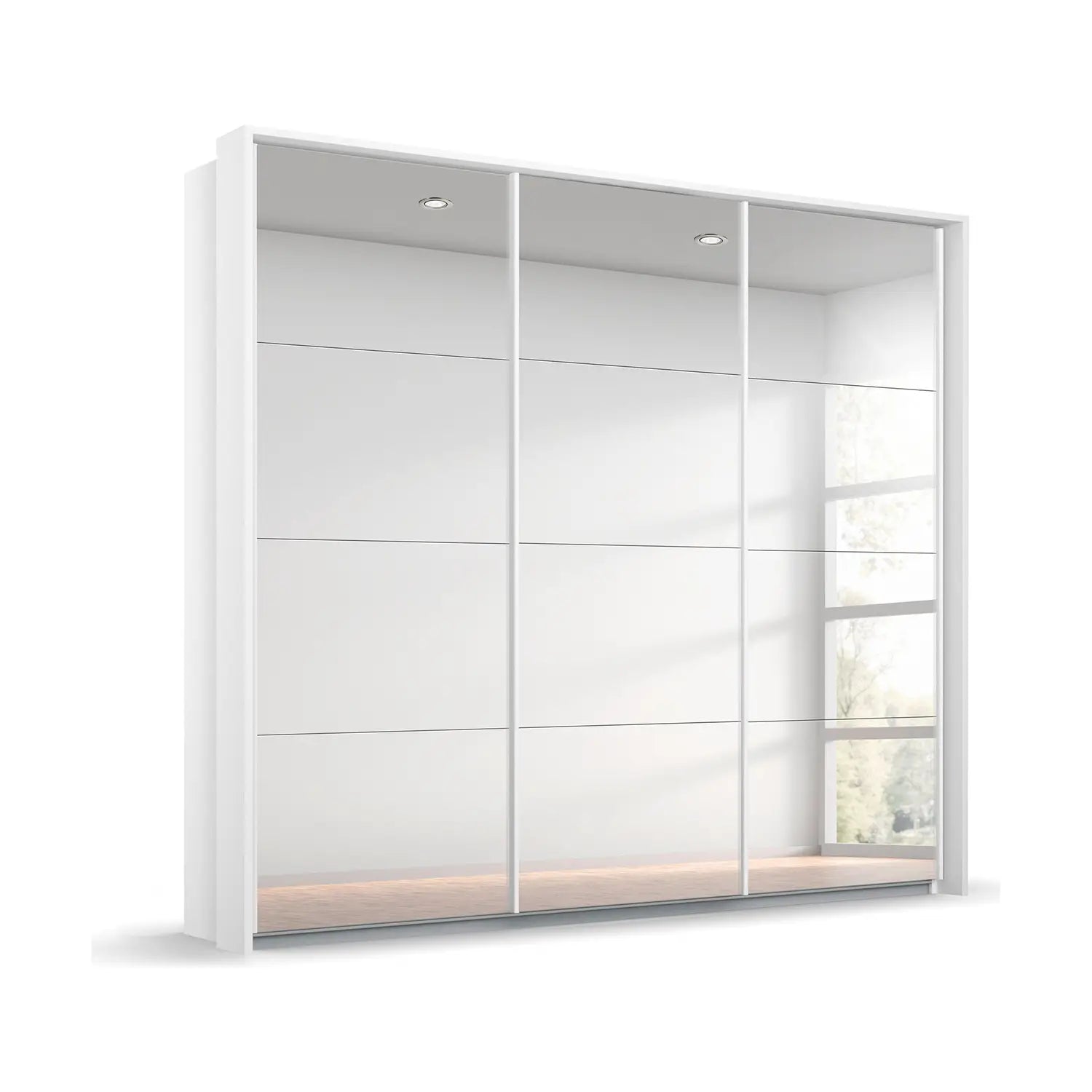 Rauch Prism White 3 Door Full Mirror Sliding Wardrobe - 203cm - Passepartout Frame