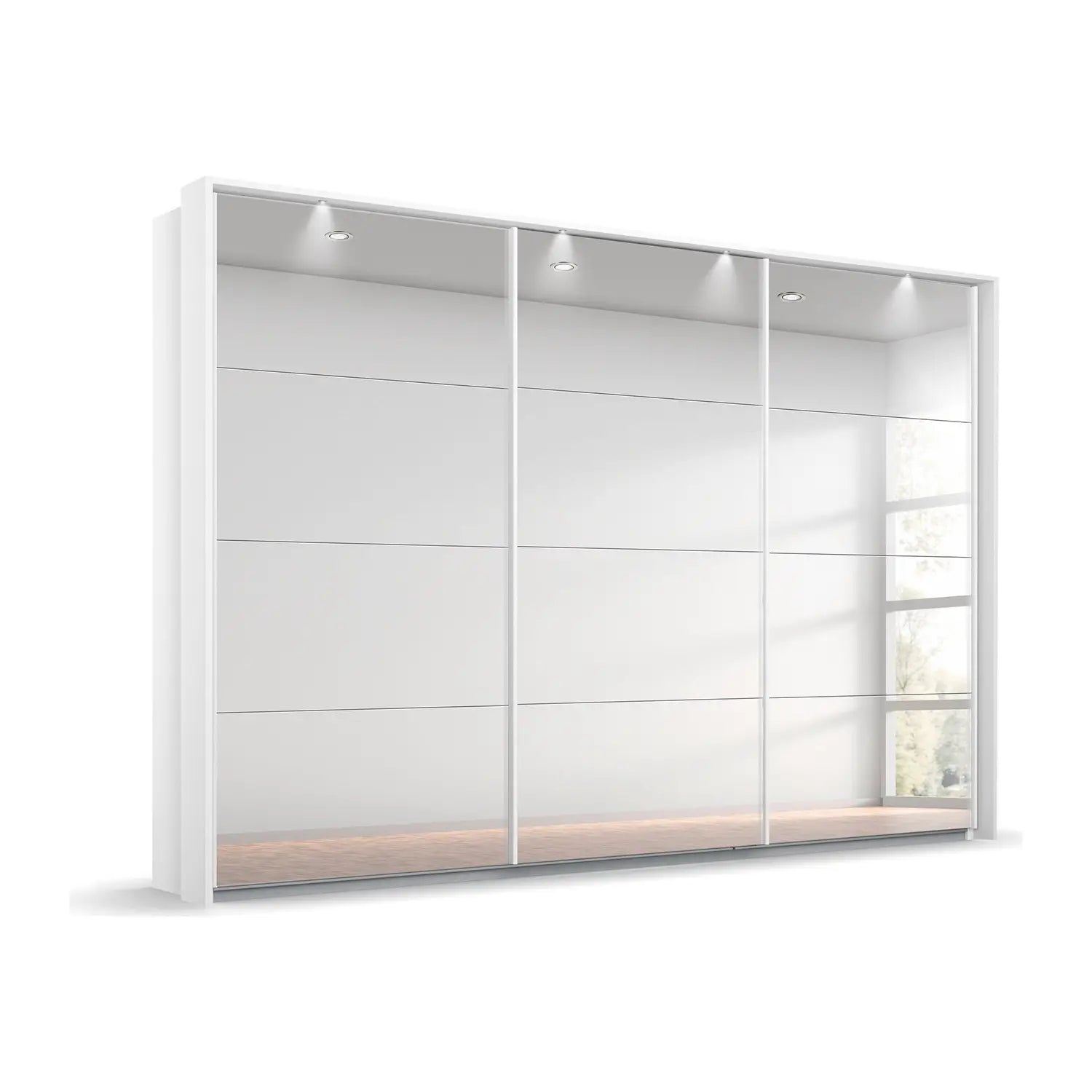 Rauch Prism White 3 Door Full Mirror Sliding Wardrobe - 271cm - Passepartout Frame with Light