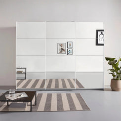 Rauch Prism White 3 Door Full Mirror Sliding Wardrobe - 271cm - Styled in a Bedroom