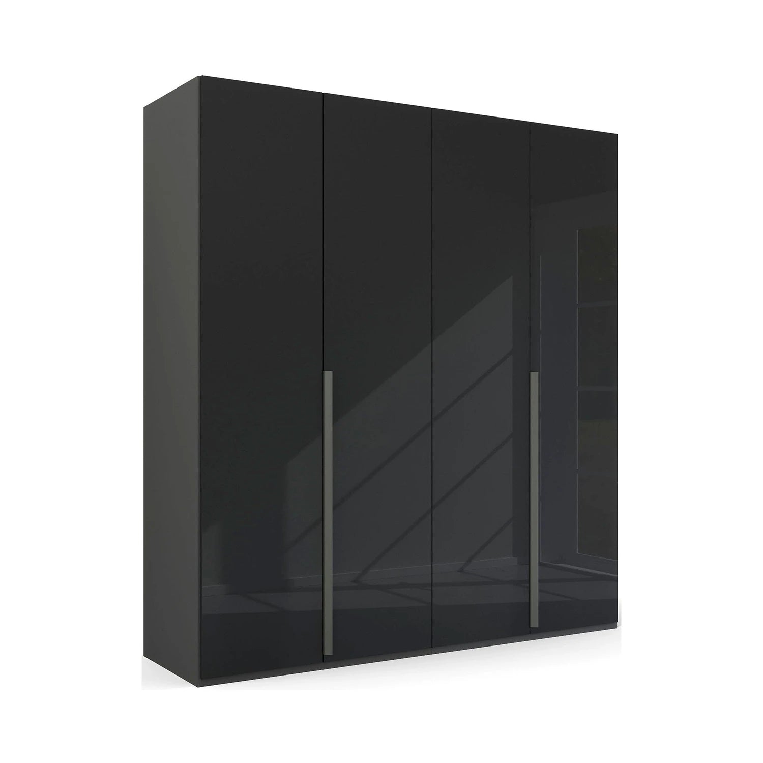 Rauch Frans 201cm Basalt Glass 4 door wardrobe with premium interior and long Door Handles