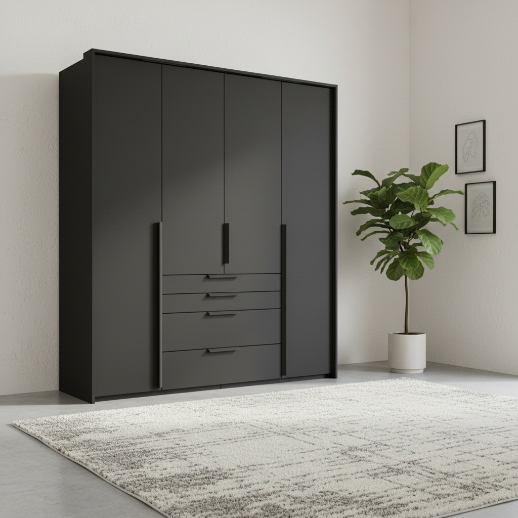 Rauch Frans 201cm Graphite 4 door wardrobe with exterior drawers and Passepartout  Frame.