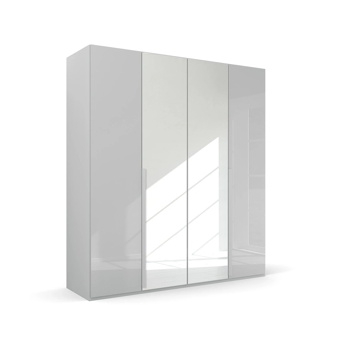 Rauch Frans 201cm Silk Grey Glass 4 door wardrobe with Mirror, premium interior, long Door Handles 