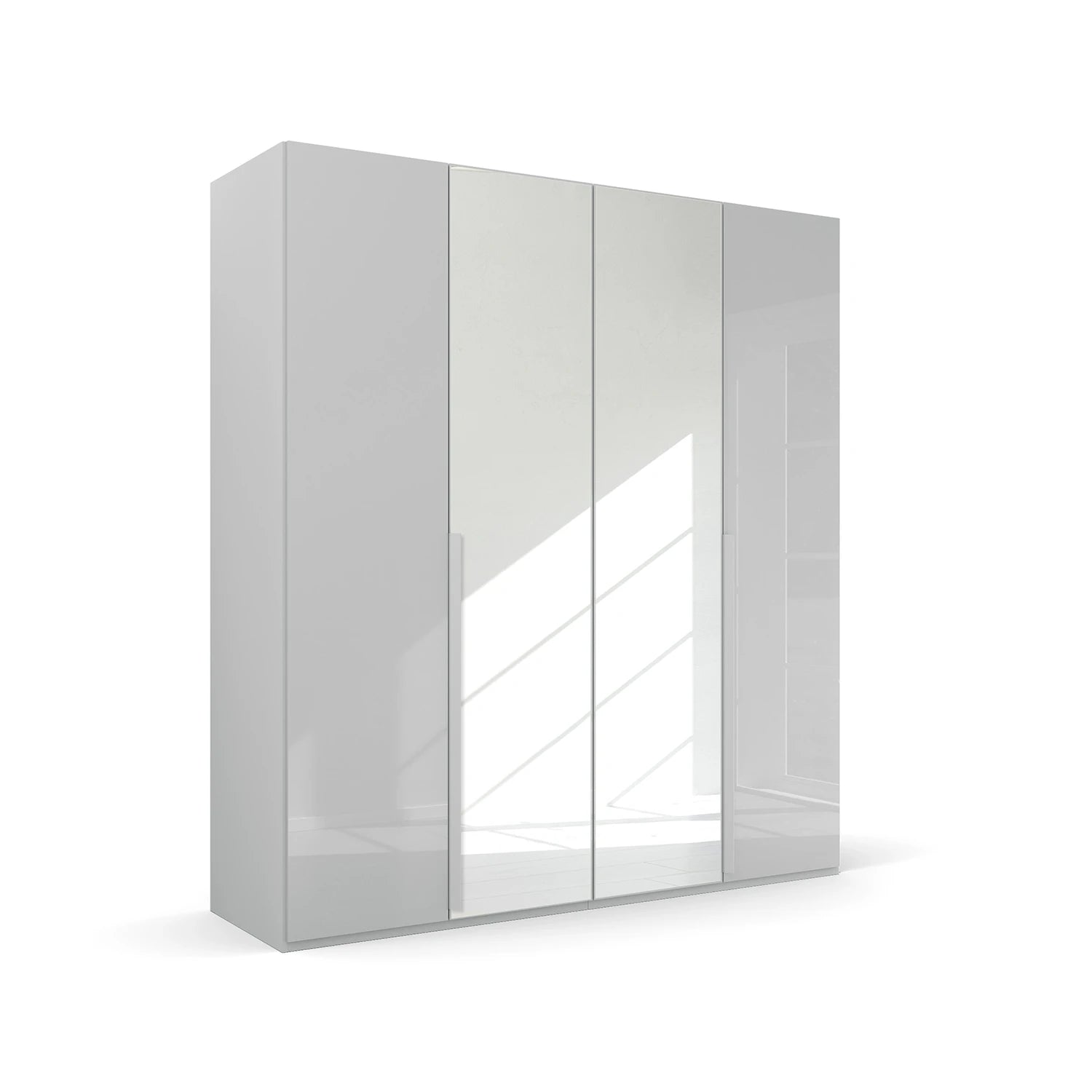 Rauch Frans 201cm Silk Grey Glass 4 door wardrobe with Mirror, premium interior, long Door Handles 