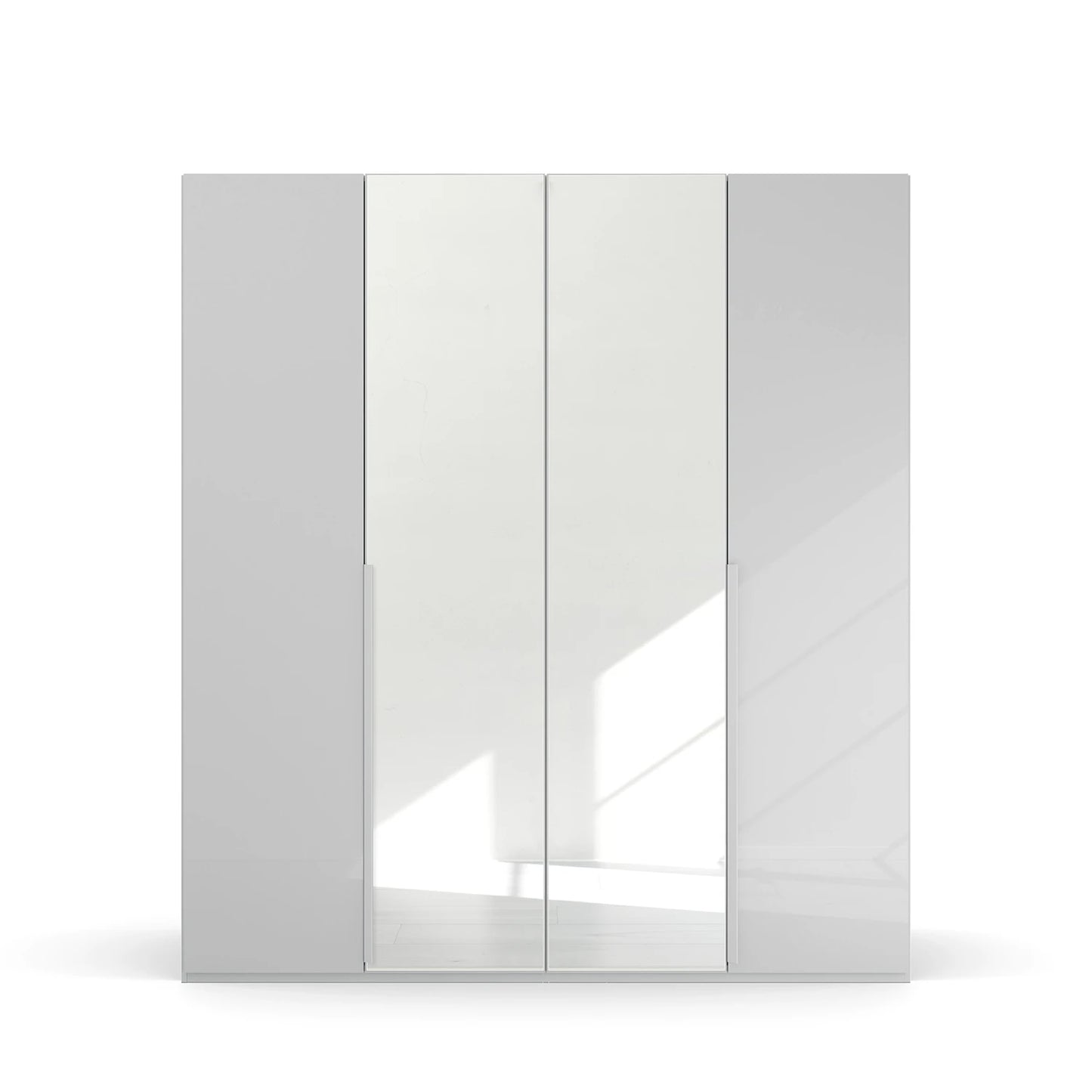 Rauch Frans 201cm Silk Grey Glass 4 door wardrobe with Mirror, premium interior, long Door Handles 