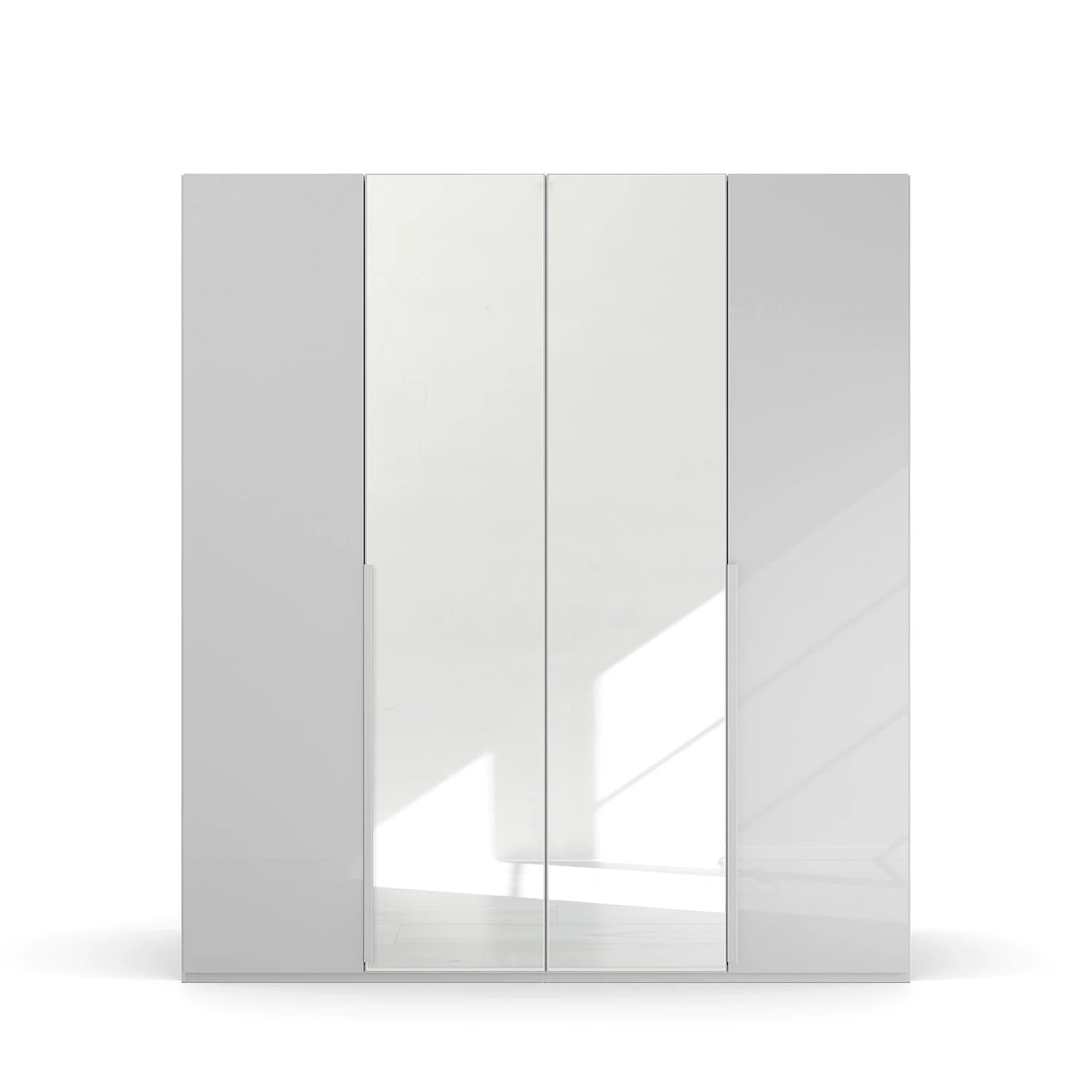 Rauch Frans 201cm Silk Grey Glass 4 door wardrobe with Mirror, premium interior, long Door Handles 