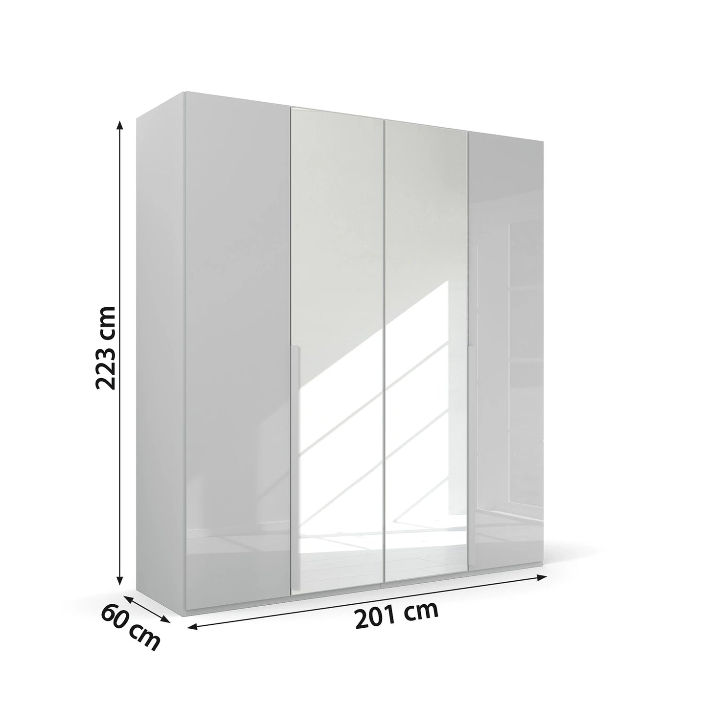 Dimension of Rauch Frans 201cm Glass 4 door wardrobe with premium interior