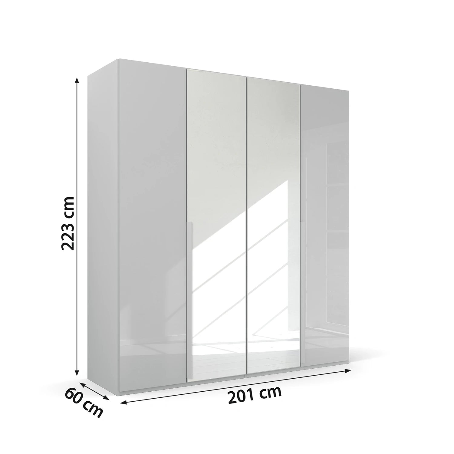 Dimension of Rauch Frans 201cm Glass 4 door wardrobe with premium interior