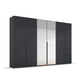 Rauch Frans 300cm Graphite Basalt Glass 6 Door Wardrobe with Mirror and Long Metal Handles