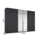 Rauch Frans Black wardrobe with Mirror and dimensions on a white background