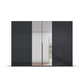 Rauch Frans 300cm Basalt Glass 6 Door Wardrobe with Mirror and Long Metal Handles