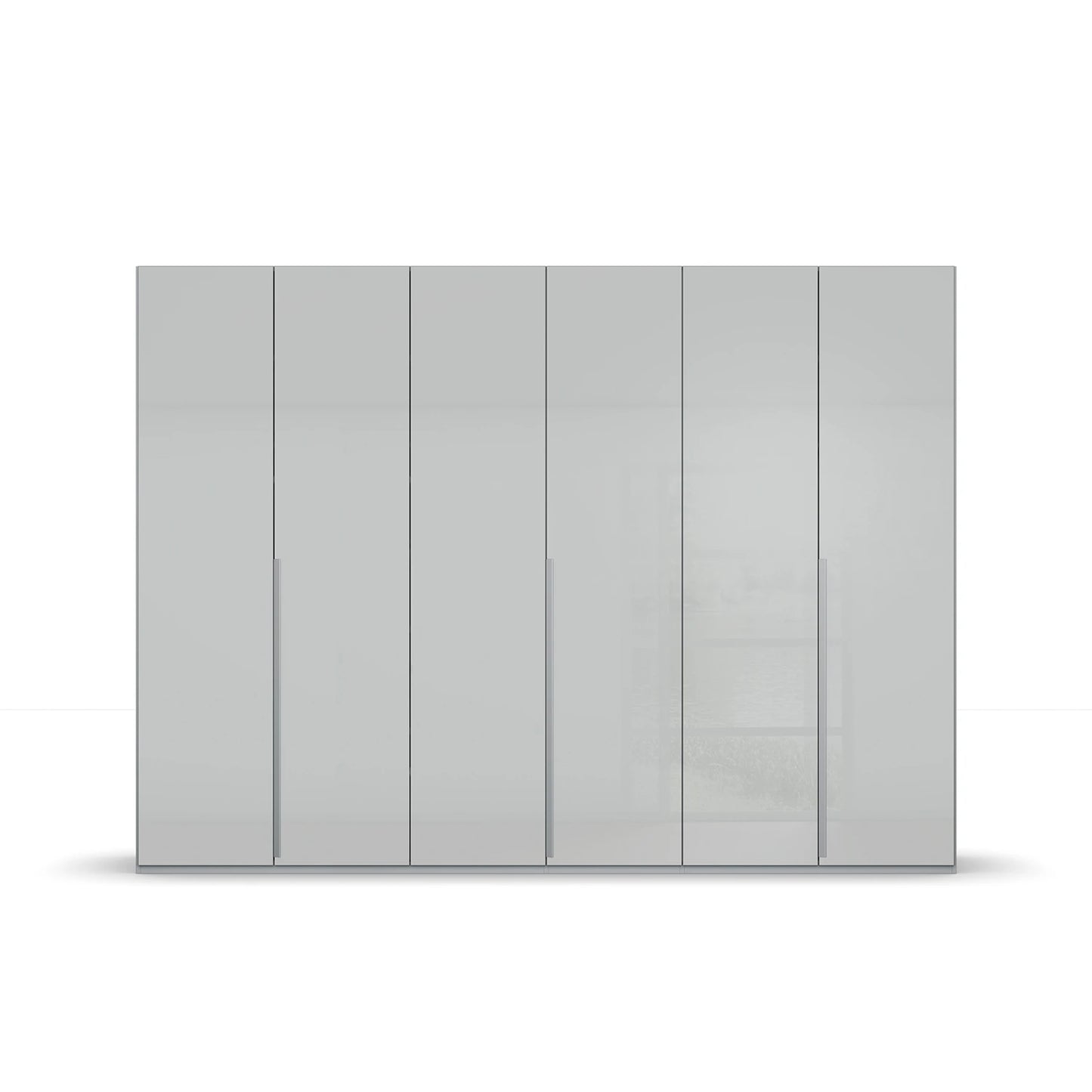Rauch Frans 300cm Silk Grey Glass 6 Door Wardrobe with Long Metal Handles and Premium Interior Inside