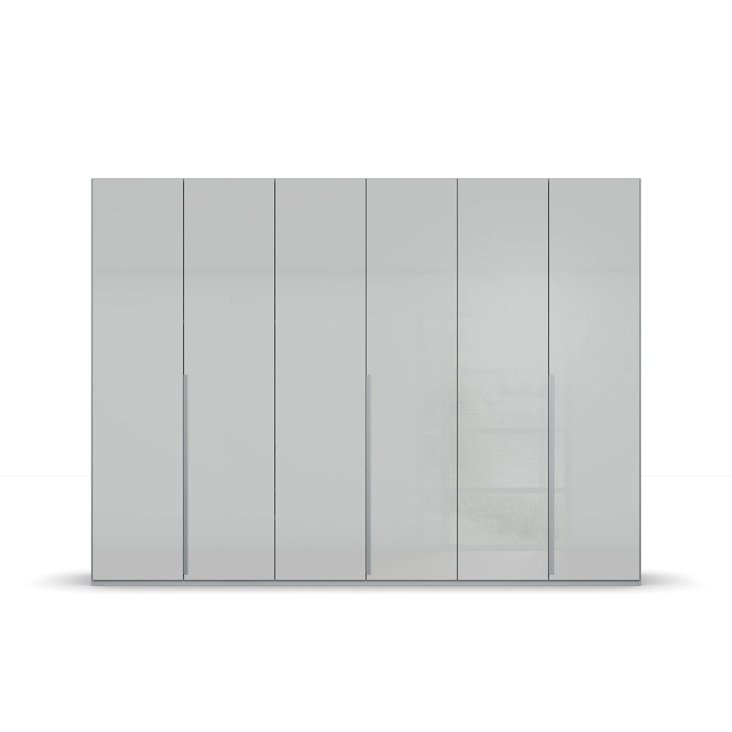 Rauch Frans 300cm Silk Grey Glass 6 Door Wardrobe with Long Metal Handles and Premium Interior Inside
