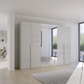 Rauch Frans 300cm Silk Grey Glass 6 door wardrobe with Mirror, premium interior and long door handles