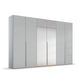 Rauch Frans 300cm Silk Grey Glass 6 Door Wardrobe with Mirror and Long Metal Handles