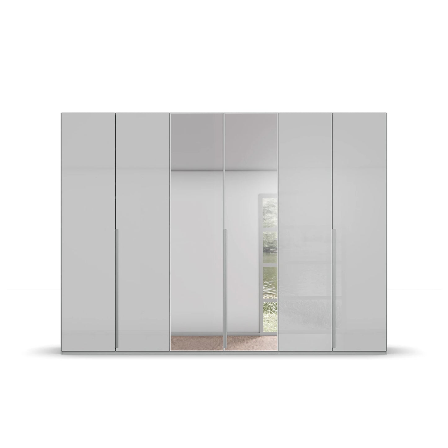 Rauch Frans 300cm Silk Grey Glass 6 Door Wardrobe with Mirror and Premium Interior Inside