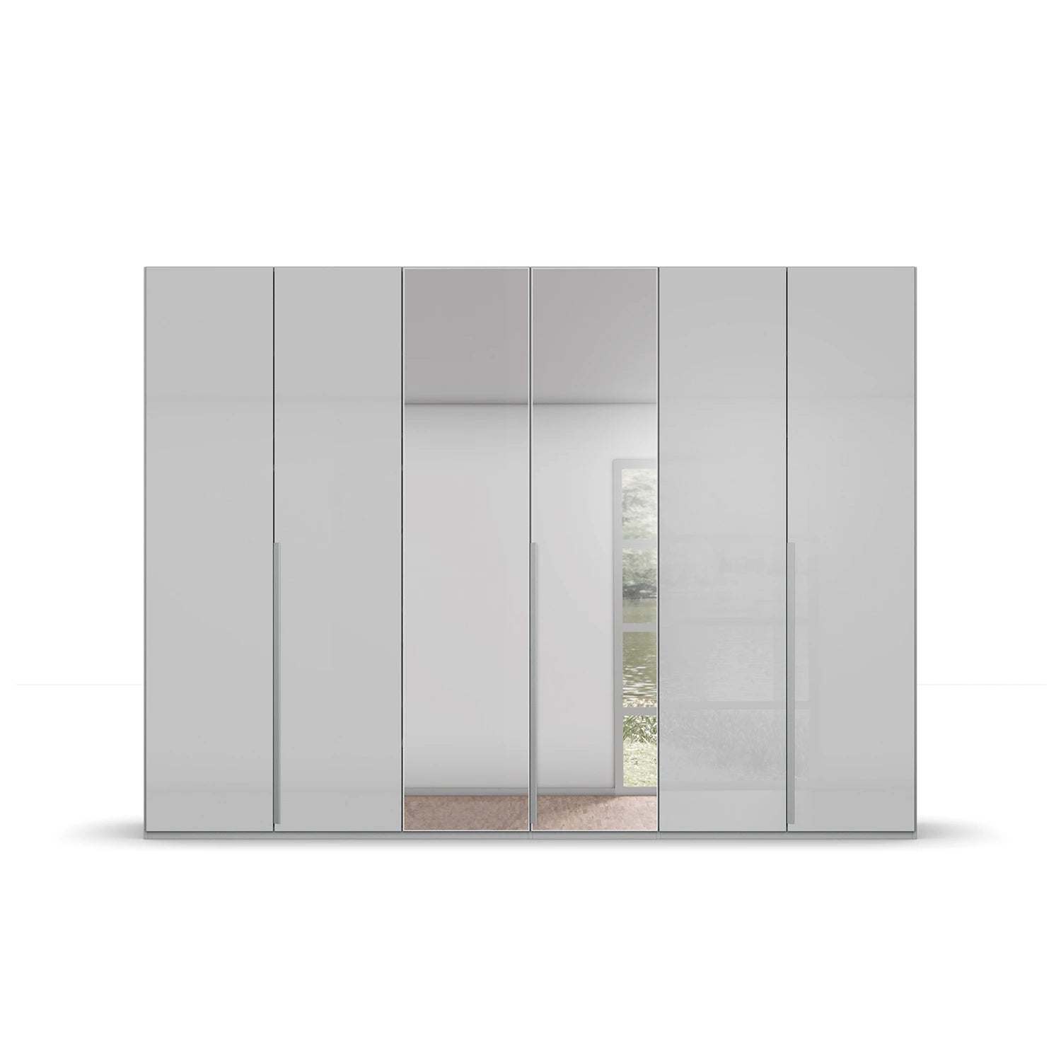 Rauch Frans 300cm Silk Grey Glass 6 Door Wardrobe with Mirror and Premium Interior Inside