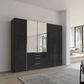 Rauch Frans 251cm Graphite Glass 5 door wardrobe with exterior drawers, Mirror, Long Door Handles and Premium Interior 