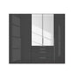 Rauch Frans 251cm Graphite Glass 5 door wardrobe with Mirror, exterior drawers, Long Door Handles and Premium Interior 