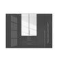 Straight view of Rauch Frans 301cm Graphite Basalt Glass 6 Door Hinged Wardrobe with Exterior Drawers, Mirror, Long Door handles and Premium Interior Inside 