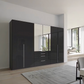Rauch Frans 301cm Graphite Basalt Glass 6 Door Hinged Wardrobe with Exterior Drawers, Mirror, Long Door handles and Premium Interior Inside 