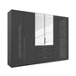 Rauch Frans 301cm Graphite Basalt Glass 6 Door Hinged Wardrobe with Exterior Drawers, Mirror, Long Door handles and Premium Interior Inside 