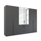 Rauch Frans 301cm Graphite 6 door wardrobe with Mirror above exterior drawers, Long Door Handles and Premium Interior Inside