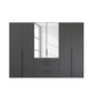 Rauch Frans 301cm Graphite 6 door wardrobe with exterior drawers, Mirror, Premium Interior and Long Door Handles