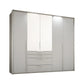 Rauch Frans 251cm 5 door White wardrobe with exterior drawers, Mirror, Premium Interior  PPT frame and Long Door Handles