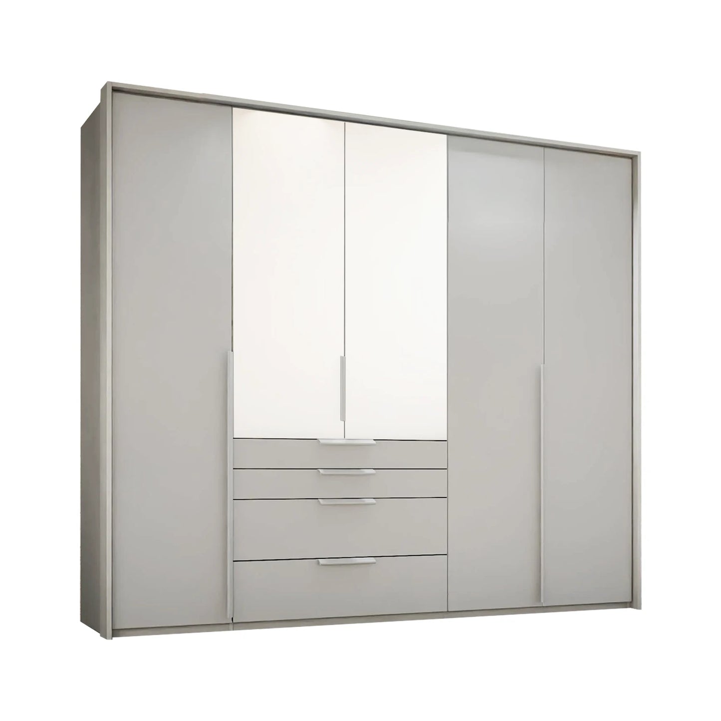 Rauch Frans 251cm 5 door Graphite wardrobe with exterior drawers, Mirror, Premium Interior, PPT frame  and Long Door Handles