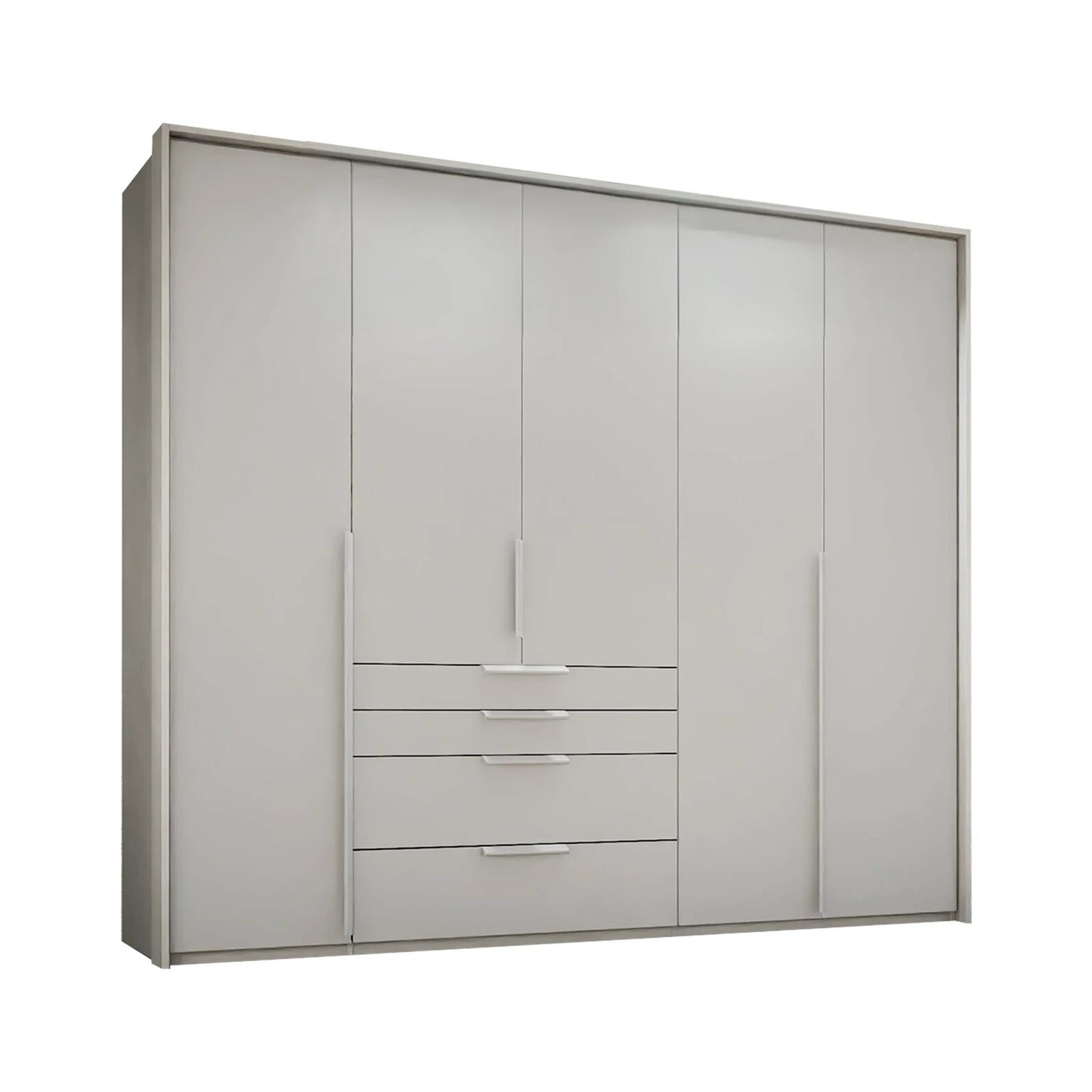 Rauch Frans 251cm 5 door Silk RGeywardrobe with exterior drawers, Mirror, Premium Interior , PPT frame and Long Door Handles