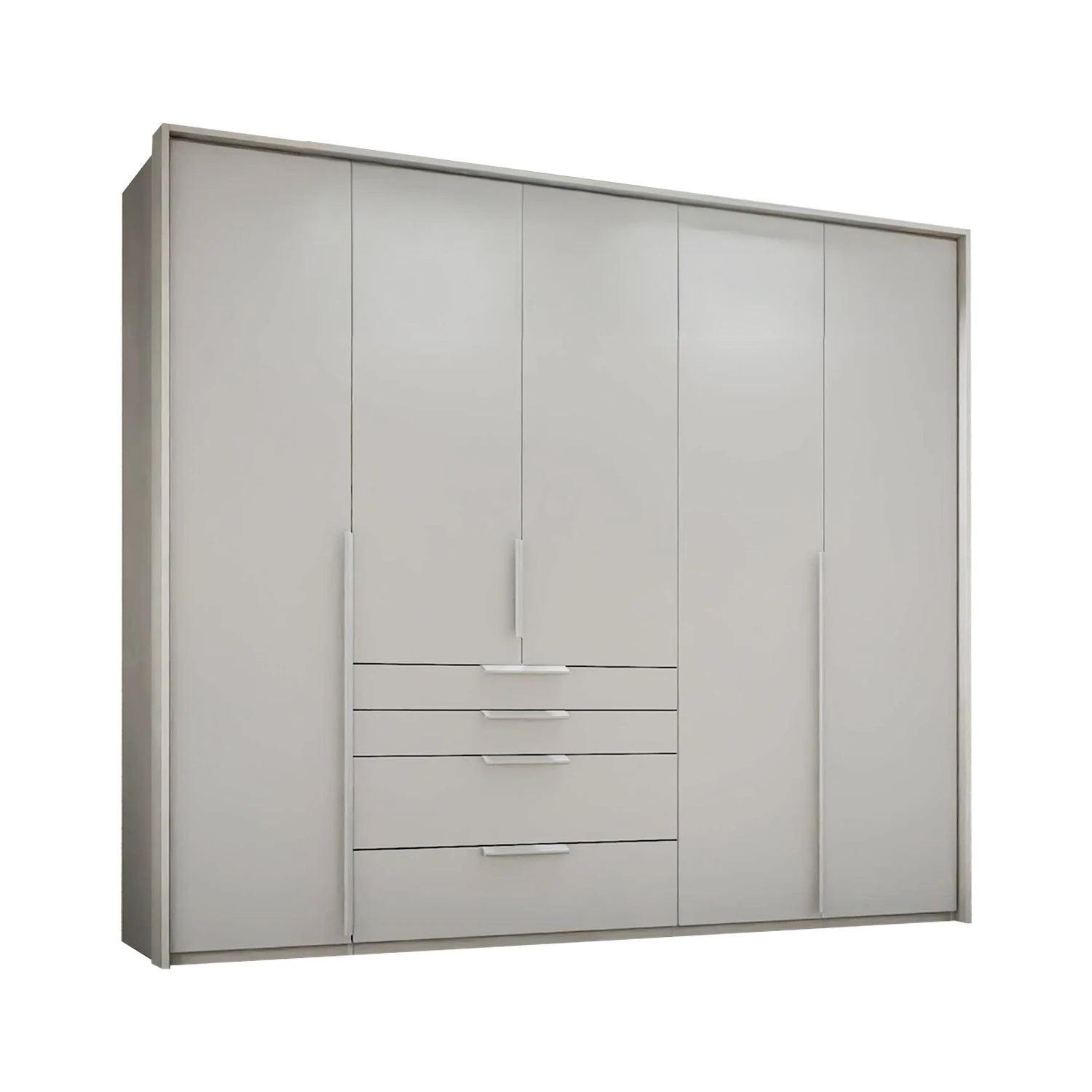 Rauch Frans 251cm 5 door Silk RGeywardrobe with exterior drawers, Mirror, Premium Interior , PPT frame and Long Door Handles