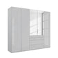Rauch Frans 251cm Silk Grey Glass 5 door wardrobe with Mirror, exterior drawers, Long Door Handles and Premium Interior 