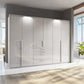 Rauch Frans 301cm Silk Grey Glass 6 Door Hinged Wardrobe with Exterior Drawers, LED Lights, Long Door handles and Premium Interior Inside 