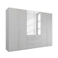 Rauch Frans 301cm Silk Grey 6 door wardrobe with exterior drawers, Mirror, Premium Interior Inside and Long Door Handles