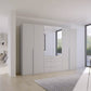 Rauch Frans 301cm Silk Grey 6 door wardrobe with exterior drawers, Mirror, Long Door Handles and Premium Interior