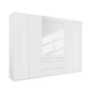 Rauch Frans 301cm White Glass 6 Door Hinged Wardrobe with Exterior Drawers, Mirror, Long Door handles and Premium Interior Inside 