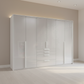 Rauch Frans 301cm White Glass 6 Door Hinged Wardrobe with Exterior Drawers and Passepartout Frame