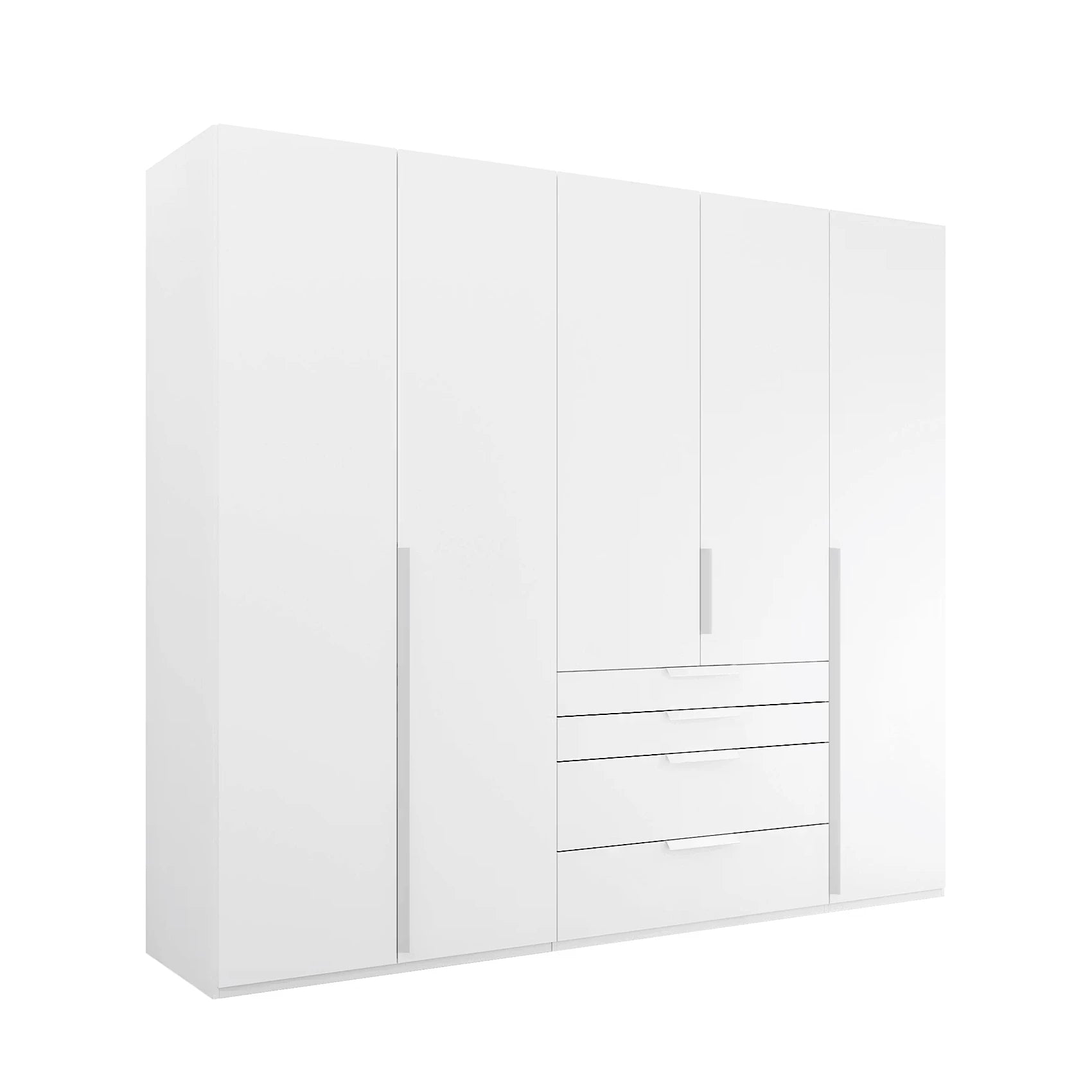 Rauch Frans 251cm 5 door wardrobe with exterior drawers, Mirror, Premium Interior  and Long Door Handles in White colour