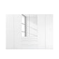 Straight view of Rauch Frans 301cm White 6 door wardrobe with exterior drawers, Mirror, Premium Interior Inside and Long Door Handles