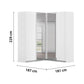 Large Quadra Lema White corner wardrobe with mirrored sliding doors, shown with dimension labels indicating 229 cm height, 187 cm width, and 181 cm depth.