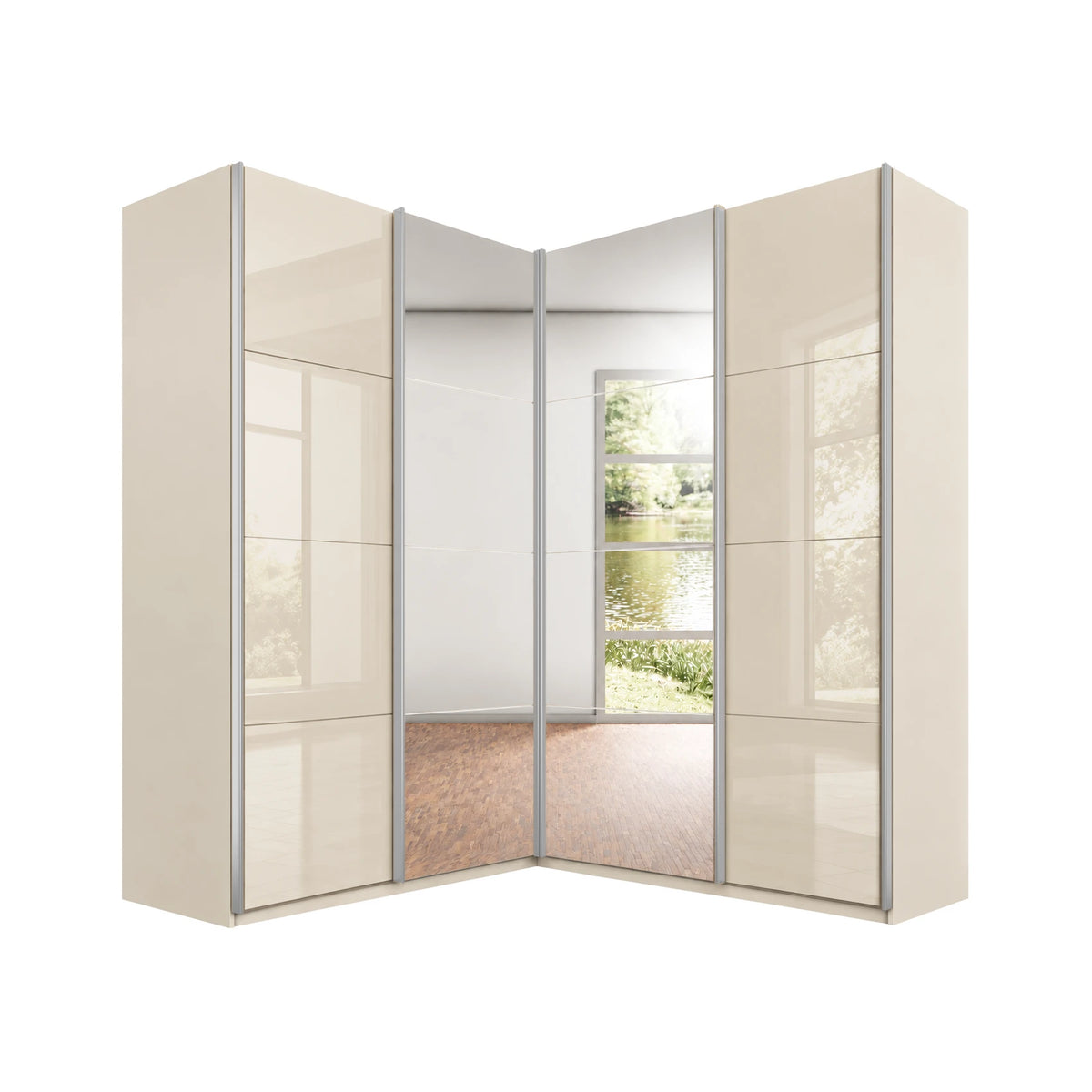 Rauch Lema Glass 4 Door Sliding Corner Wardrobe with Mirror