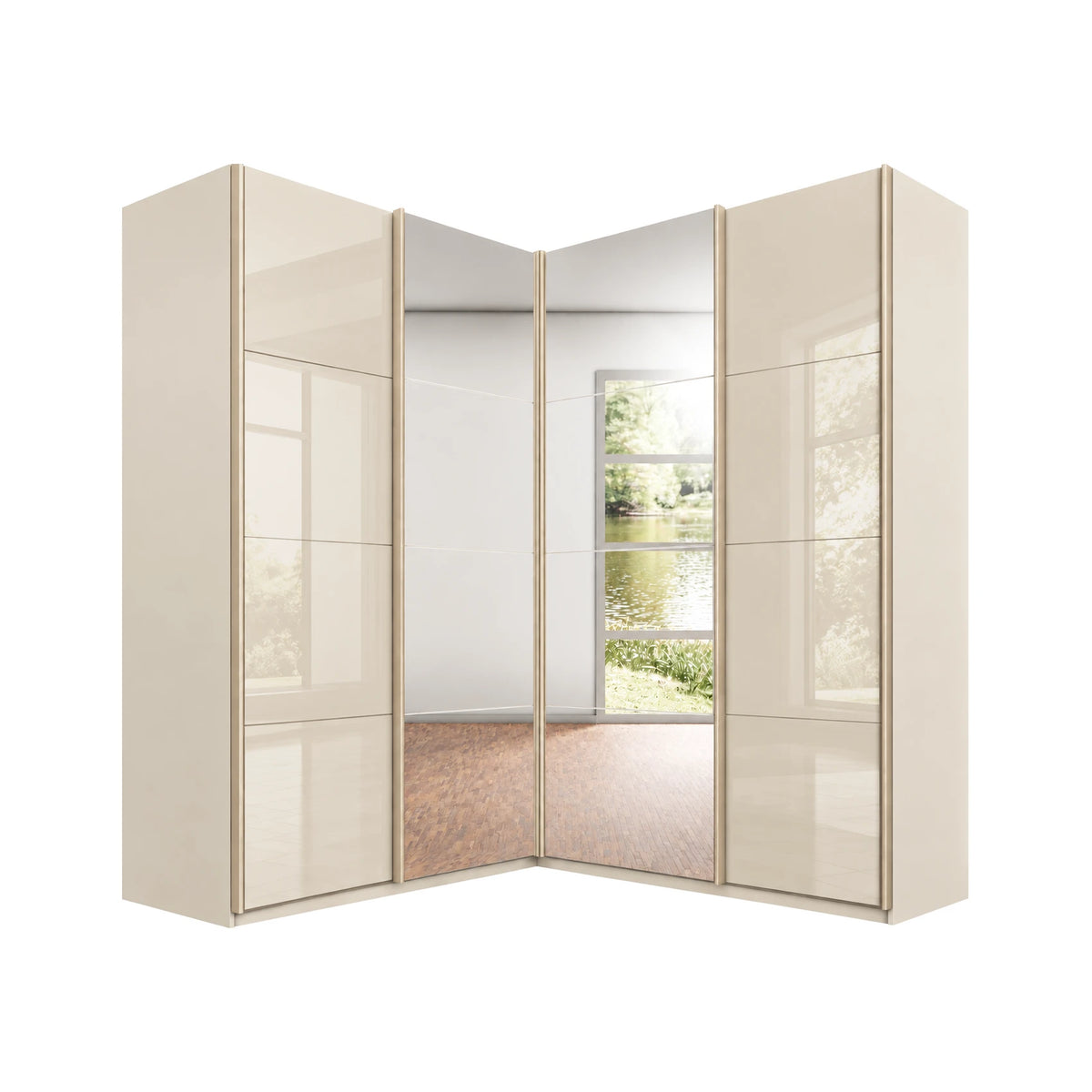 Rauch Lema Glass 4 Door Sliding Corner Wardrobe with Mirror